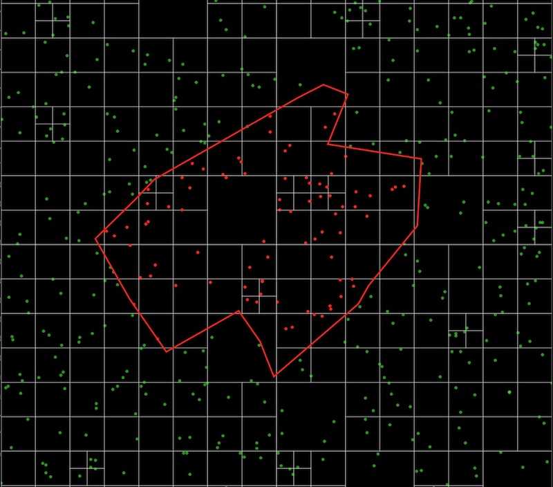 Quadtree with pseudo-random shape intersection