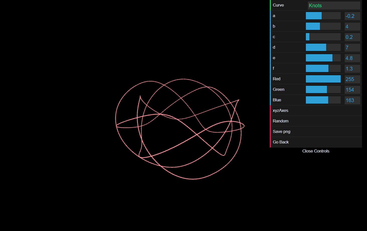 Families of 3d knots in p5.js